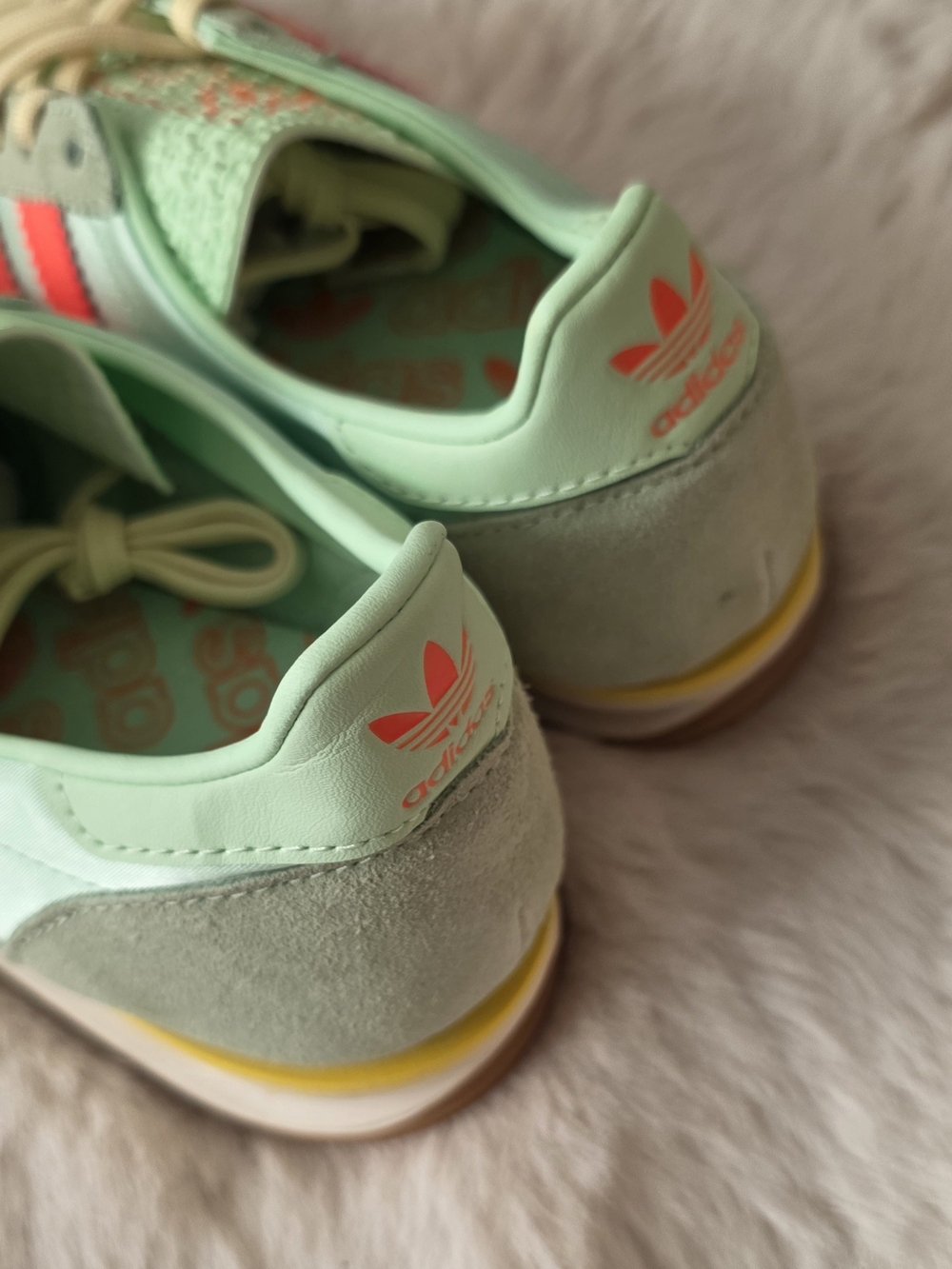 Adidas SL 72 OG Sneakers In Mint Green with Coral Stripes. - Picture 8 of 12